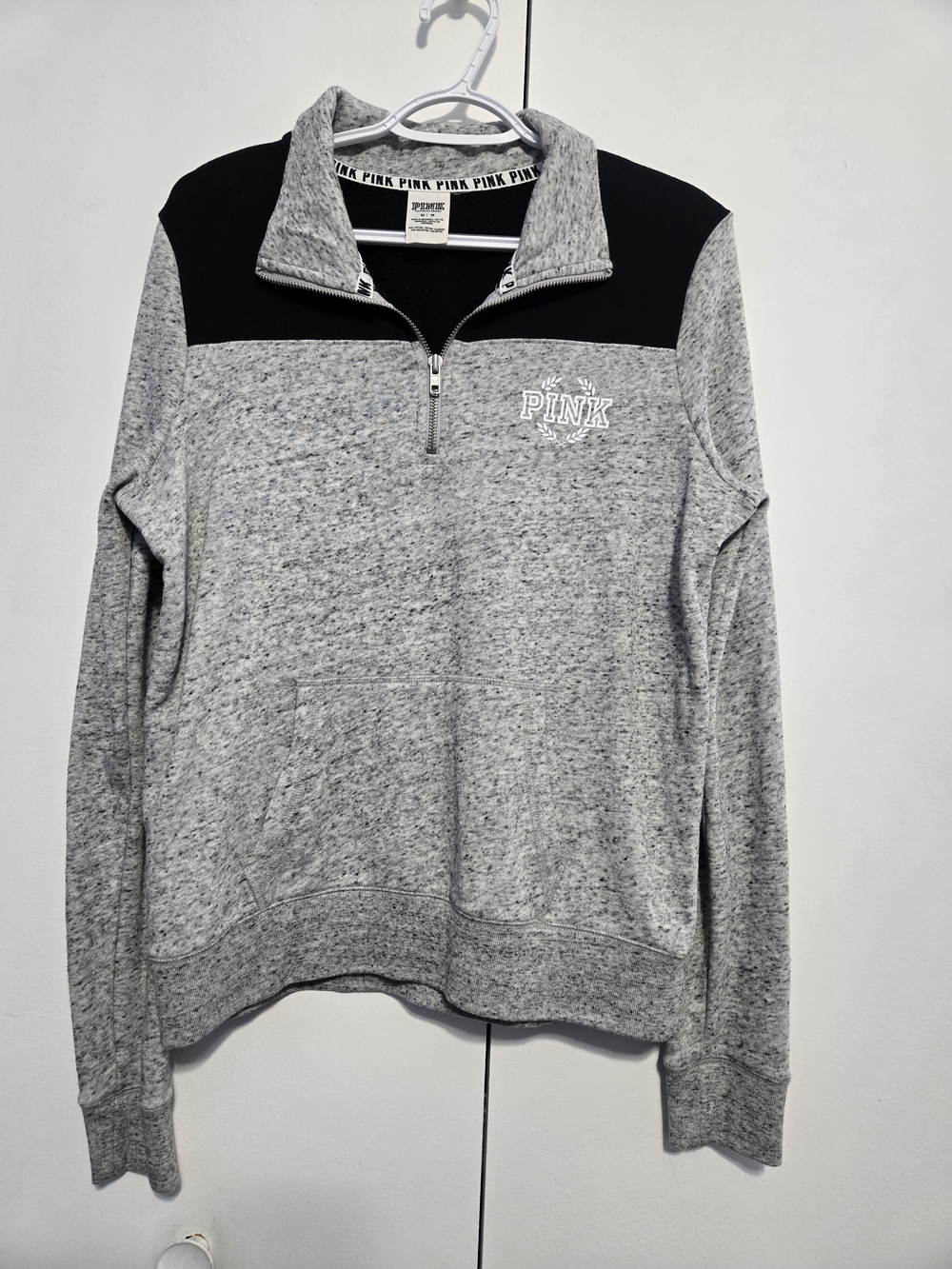 PINK Victoria's Secret Gray Marled 1/4 Zip Pullover Sweatshirt Medium